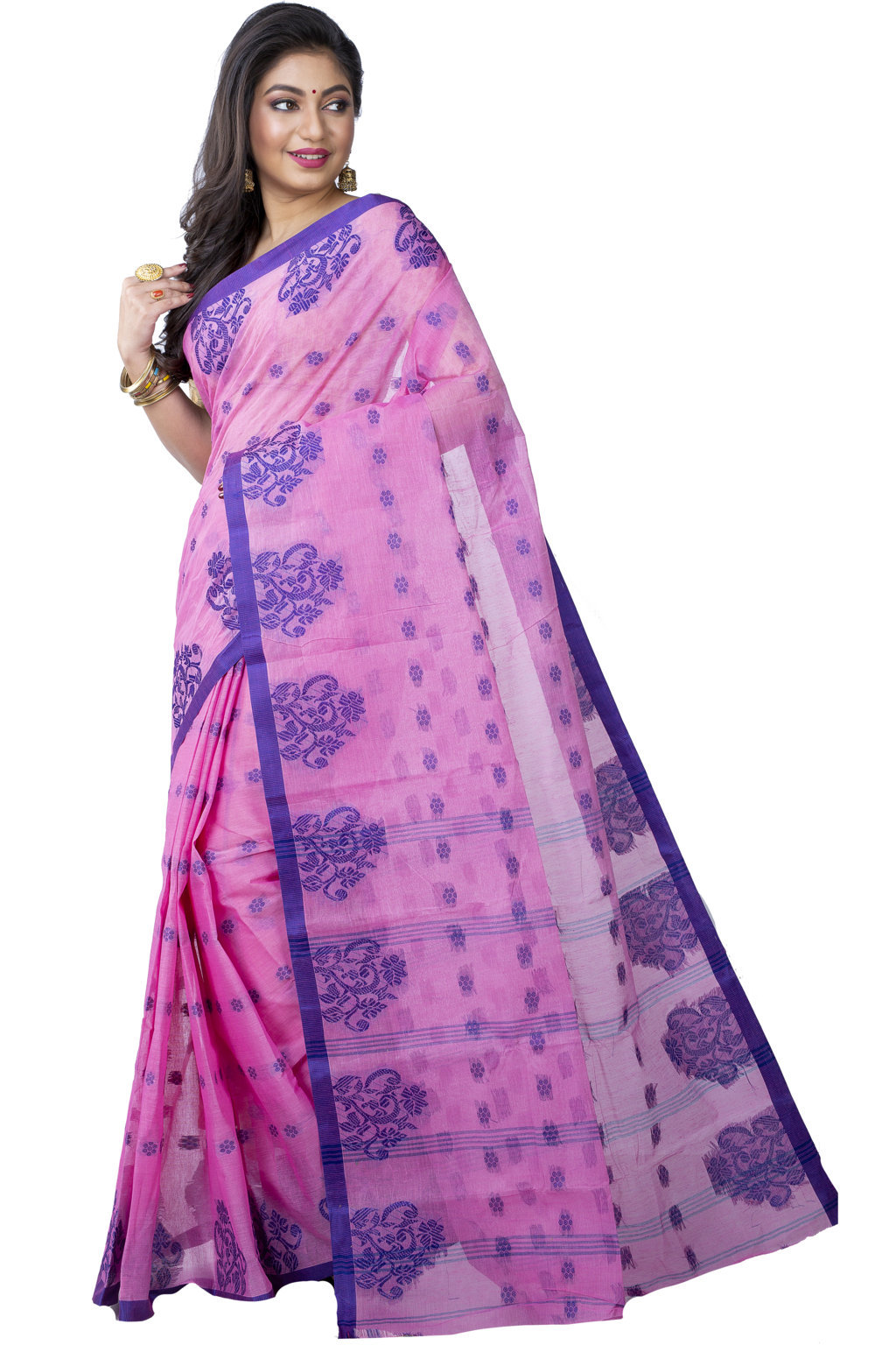 Pink Pure Cotton Botgach Tant Saree (543)